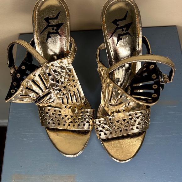 LFL Metallic Gold Wedge Sandals - Picture 2 of 9